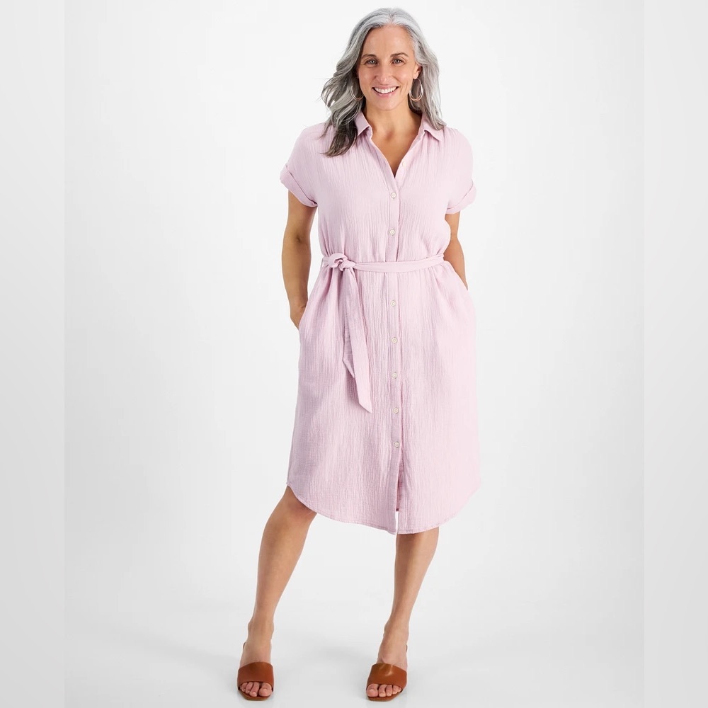 NWT cotton camp shirt dress with pockets